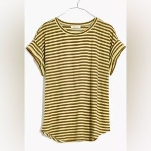 Linen-Blend Asbury Tee in Lorrie Stripe, Weathered Olive, size M